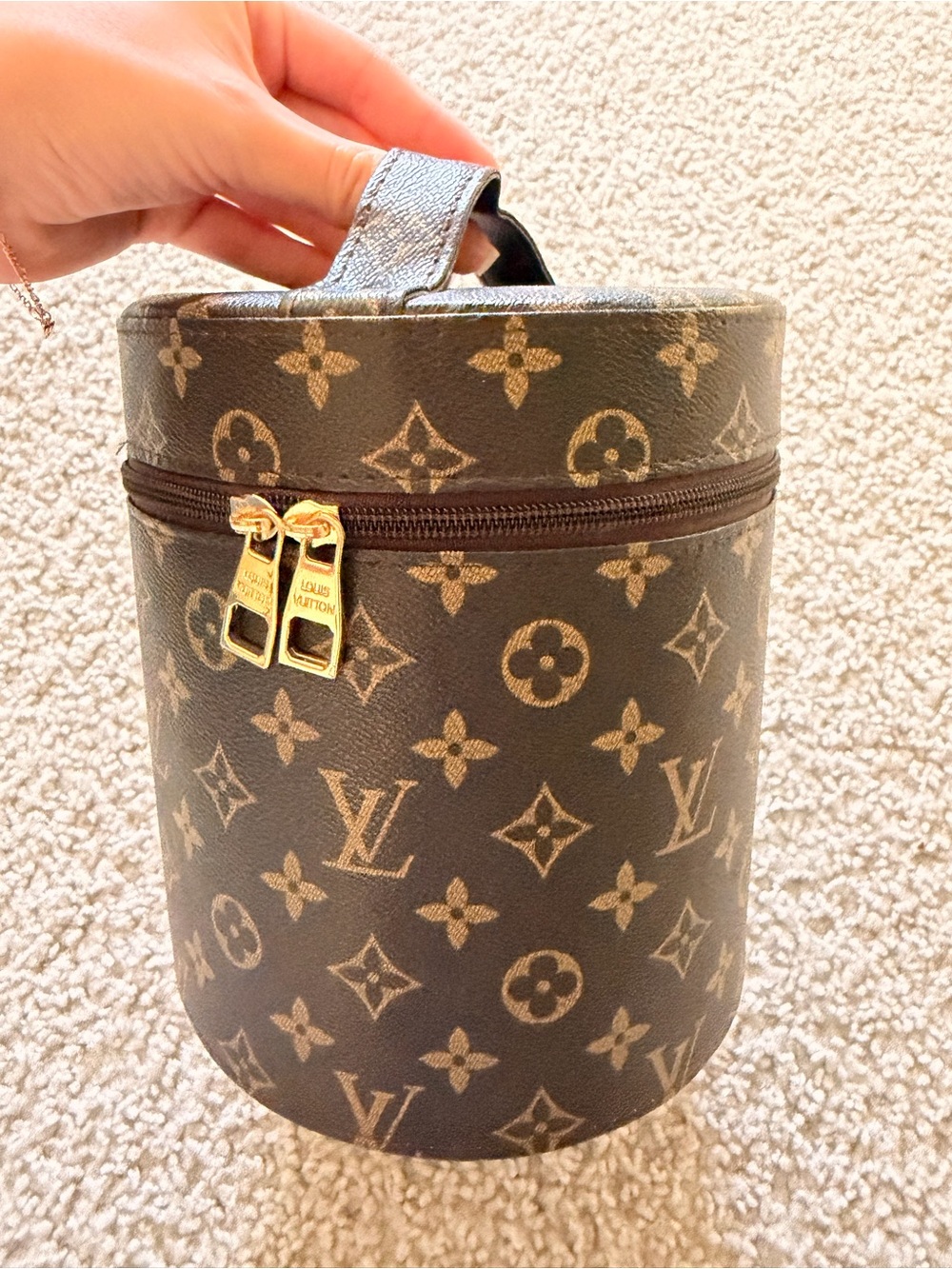 Louis Vuitton Monogram Canvas Brown and Gold Cylinder Vanity Case